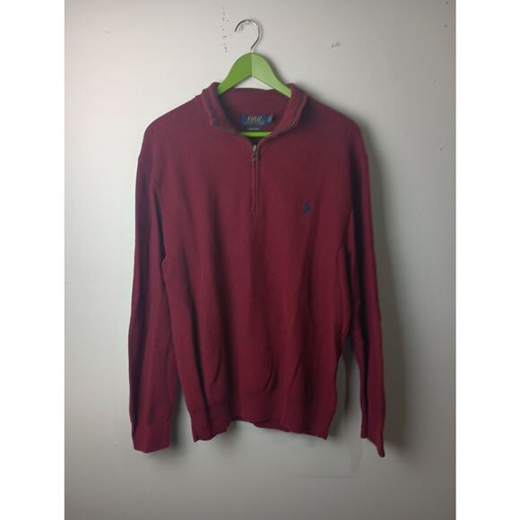 Polo by Ralph Lauren Other - Polo Ralph‎ Lauren Men's Quarter Zip Pima Cotton Sweater Maroon Red XXL Preppy